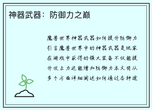 神器武器：防御力之巅